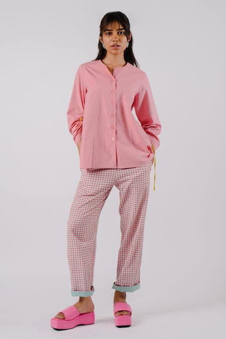 Tussah By Siddhi Shah Pink Cotton Chequered Pant