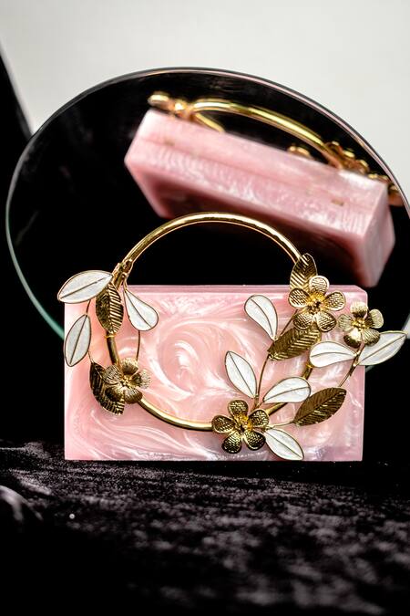 Anekaant Sultana Dusky Pink & Gold Floral Embellished Resin Clutch