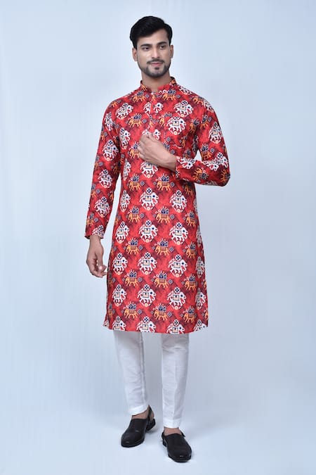 Arihant Rai Sinha Cotton Silk Elephant Patola Print Kurta Set 