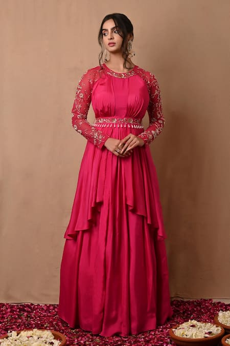 Label Nitisha Embroidered Yoke Layered Gown 