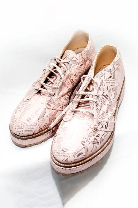 Shop Foot Fuel Pink Jacie Typography Pattern Shoes at Aza Fashions Shop_Foot Fuel_Pink Jacie Typography Pattern Shoes _at_Aza_Fashions