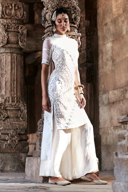 Tisha Saksena Floral Geometric Embroidered Kurta & Sharara Set 