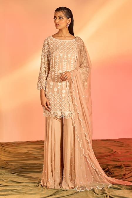 J by Jannat Flower Embroidered Kurta Sharara Set 