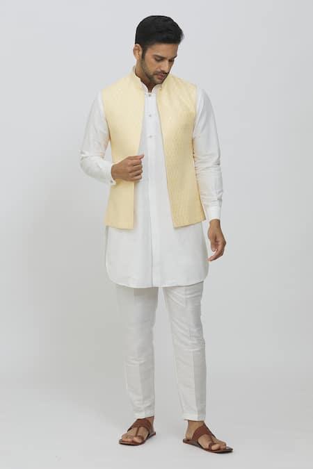 RNG Safawala Brocade Silk Printed Jacket & Off White Kurta Set 