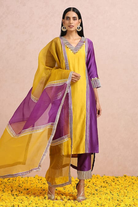 Label Nitika Chanderi Color Block Kurta Set 