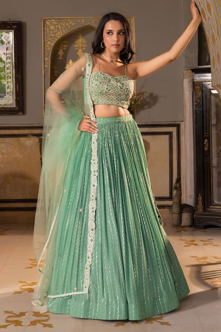 Shop Green Georgette Ghagra Choli With Embroidery for women buy