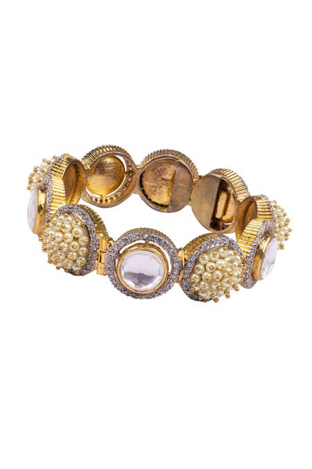 Vasundhara Gold Plated Pearls, Diamonds, Stones And Studded Bracelet Online at Aza Fashions Vasundhara_Gold Plated Pearls, Diamonds, Stones And Studded Bracelet _Online_at_Aza_Fashions