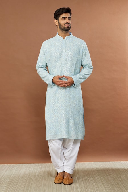 Aham-Vayam Mughal Embroidered Kurta Set For Kids