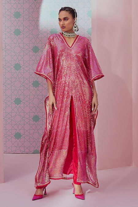 Krisha sunny Ramani Sequin Embellished Slit Kaftan With Pant 