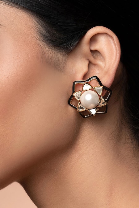 ISHARYA White Pearl Amina Midnight Earrings 