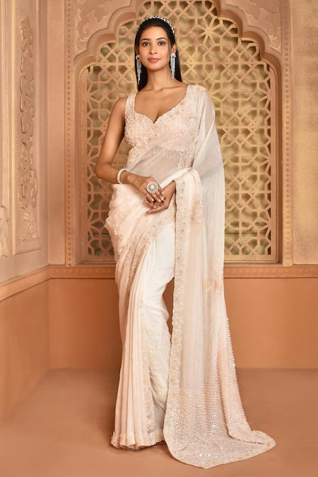 Kalighata Organza Floral Embroidered Saree With Blouse 