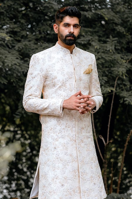 Anushree Reddy White Embroidered Sherwani Set 