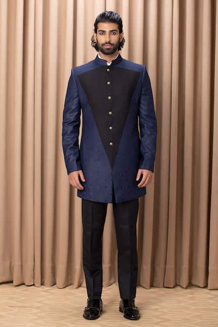 Ankit V Kapoor Black Satin Cut Work Daniyal Embroidered Bandhgala And Trouser Set