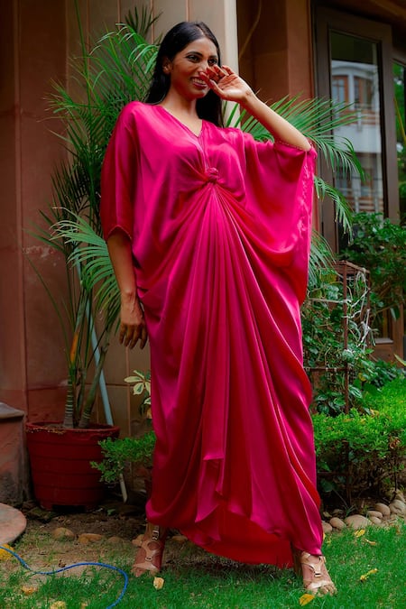 OMANA BY RANJANA BOTHRA Knotty Satin Draped Kaftan 