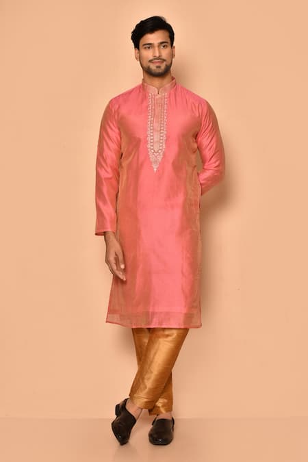 Aryavir Malhotra Embroidered Geometric Placket Kurta With Pajama Set 