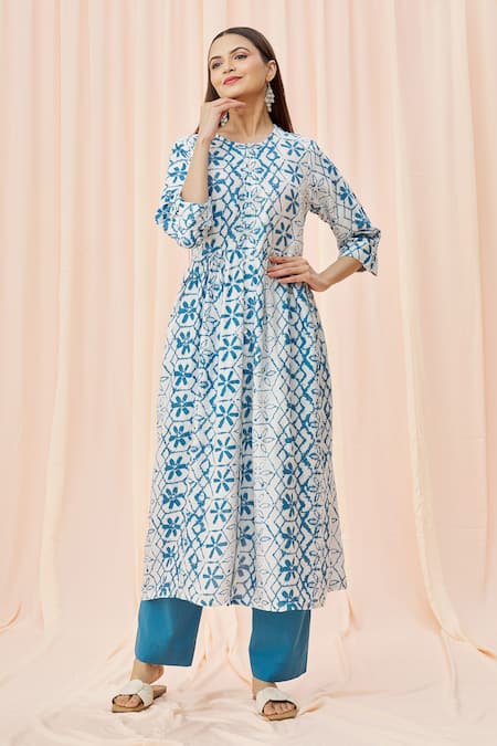Buy online Women Blue Round Neck Kurta Palazzo Set from ethnic wear for  Women by Gufrina for ₹699 at 77% off | 2024 Limeroad.com