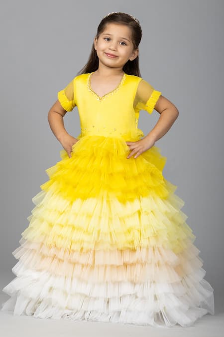 Buy Party Wear Yellow Sequence Work Georgette Readymade Kids Gown Online  From Surat Wholesale Shop.