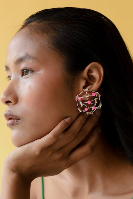 Shop Esme By Aashna Dalmia Pink Embellished Crystal Studs at Aza Fashions Shop_Esme By Aashna Dalmia_Pink Embellished Crystal Studs _at_Aza_Fashions