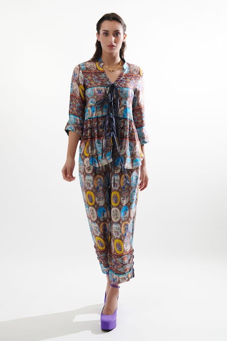 Cin Cin Coco Silk Printed Top & Pant Set 