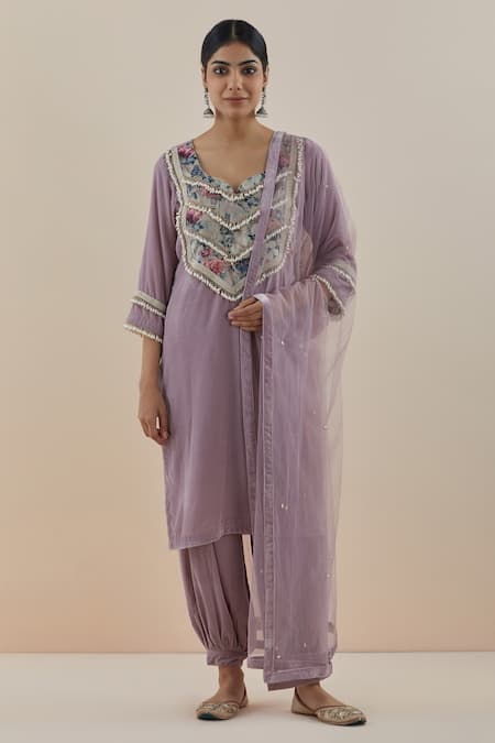 Makaan.51 Silk Velvet Printed Bodice Kurta Set 