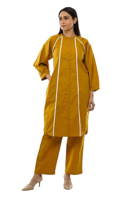 Khat Frill Collar Cotton Dress & Pant Set 