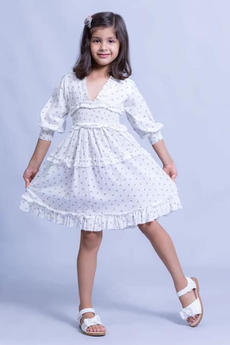 LittleCheer Floral Pattern Smocked Waist Dress 