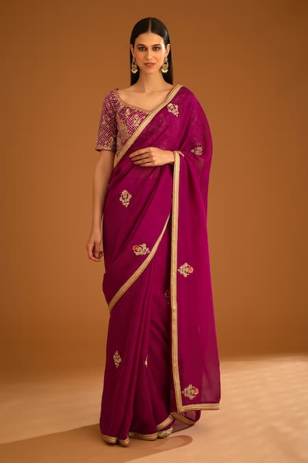 Shyam Narayan Prasad Zardozi Embroidered Saree With Blouse 