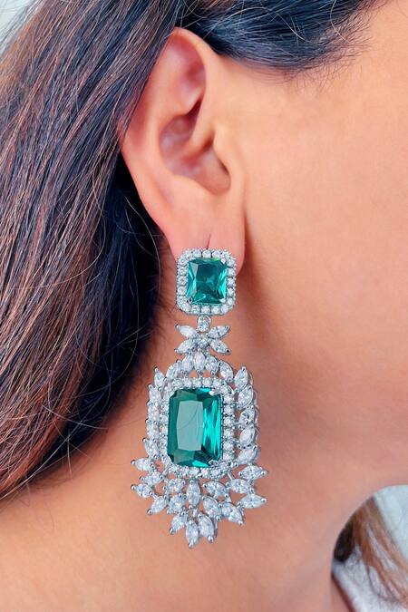 Shop_PRERTO_Green Stone Venus Emerald Earrings_at_Aza_Fashions