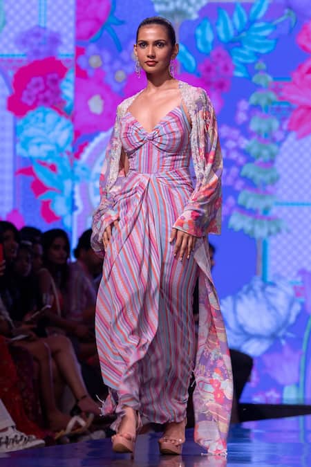 Krisha sunny Ramani Crystal Tasselled Cape With Draped Gown 