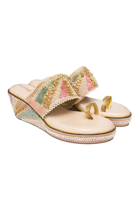 Kkarma Accessories Multi Color Embroidery Zardozi Platform Wedges