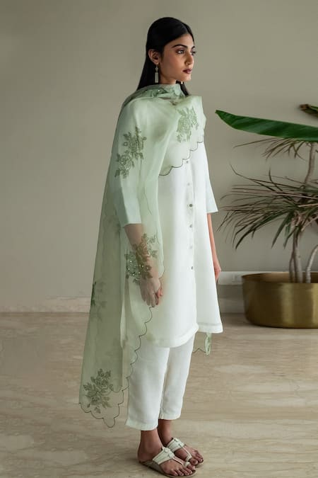Shorshe Clothing Organza Floral Hand Block Print Stole 
