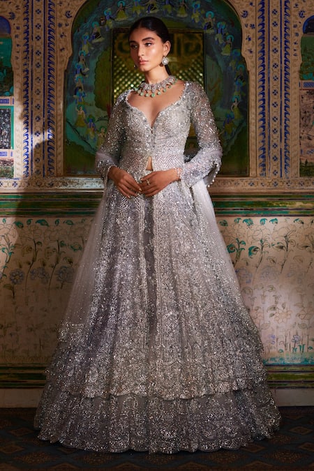 Buy Silver Lehenga Cotton Simmer Chanderi Chandni And Dori Bridal Set For  Women by SHIKHAR SHARMA Online at Aza Fashions.