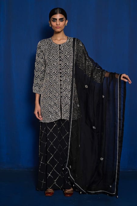 Romaa Chevron Embroidered Kurta Sharara Set 