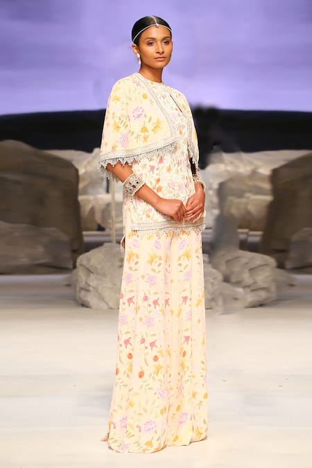 Tarun Tahiliani Floral Print Kurta Set With Cape 