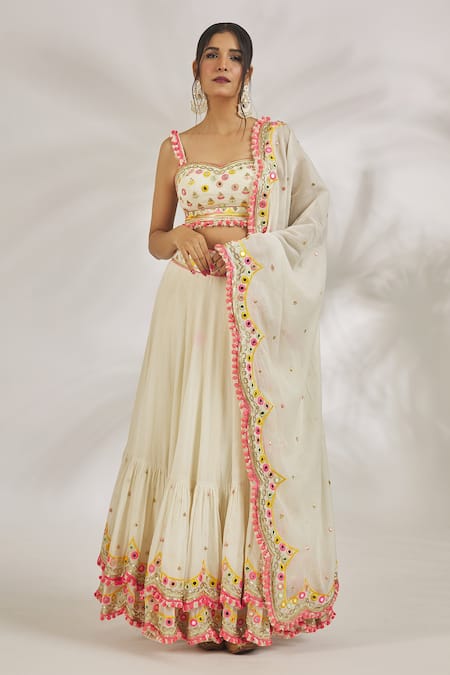 Buy Gopi Vaid Ivory Organza, Cotton Mirrors, Sequins, Vedika Placement Thread Lehenga Set Online at Aza Fashions Buy_Gopi Vaid_Ivory Organza, Cotton Mirrors, Sequins, Vedika Placement Thread Lehenga Set_Online_at_Aza_Fashions