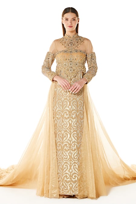 Rabani & Rakha Gala Paisley Embroidered Gown 
