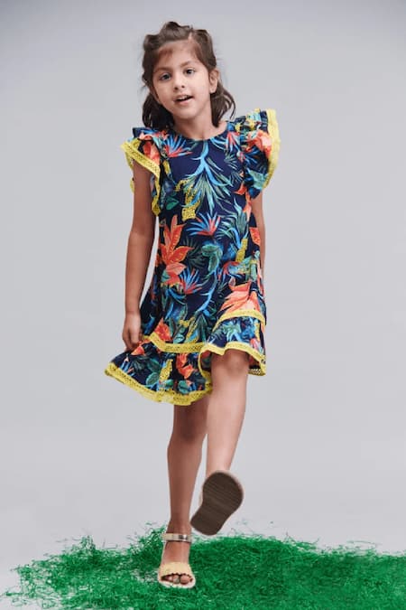 Littlecheer Multi Color Cotton, Rayon Eden Garden Tropical Print Dress