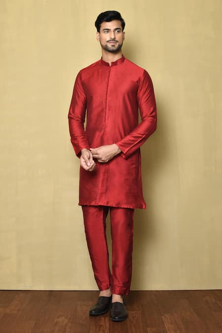 Aryavir Malhotra Band Collar Solid Kurta 