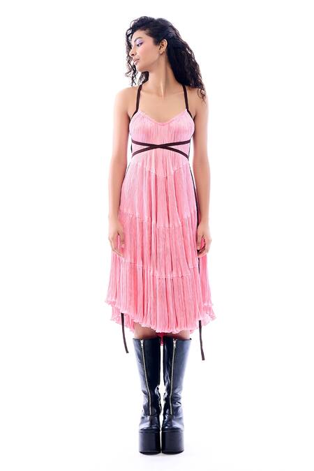 Aroka Pink Modal Satin V Neck Paloma Ruched Dress