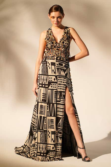 Nikita Mhaisalkar Aztec Print & Hand Embellished Gown 