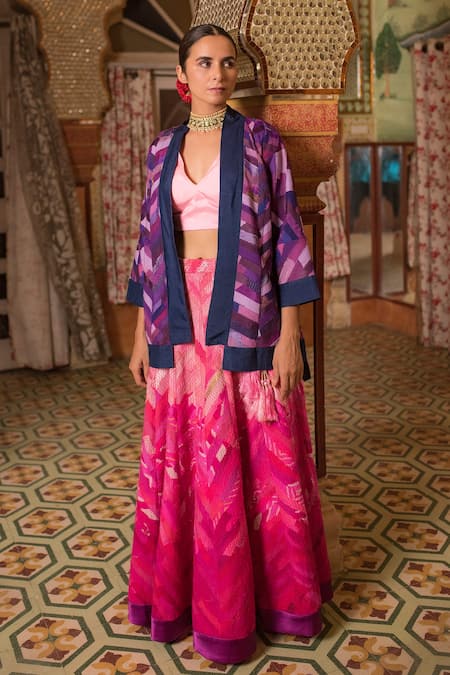 Priyanka Raajiv Chakori Chevron Pattern Patch Work Jacket 