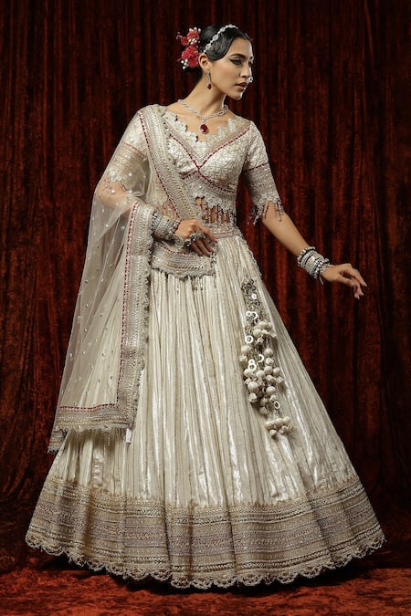 Net Fabric Wedding Wear Grey Color Sequins Work Lehenga Choli