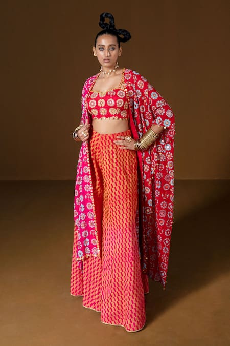 Pooja Rajgarhia Gupta Fuchsia Printed Cape Sharara Set 