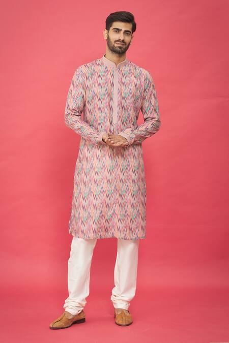 Nero By Shaifali And Satya Multi Color Silk And Embroidery Abstract & Thread Chevron Kurta Set