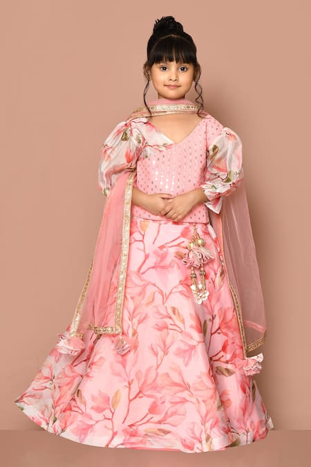 Adara Khan Pink Lehenga Organza Printed And Embroidered Floral & Sequin Work Set