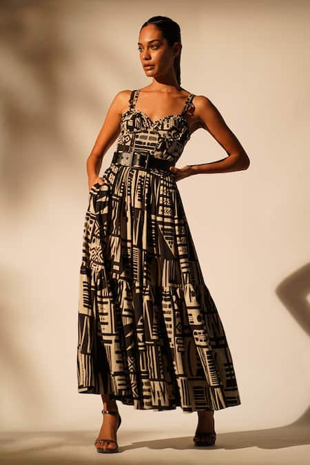 Nikita Mhaisalkar Abstract Print Tiered Gown 