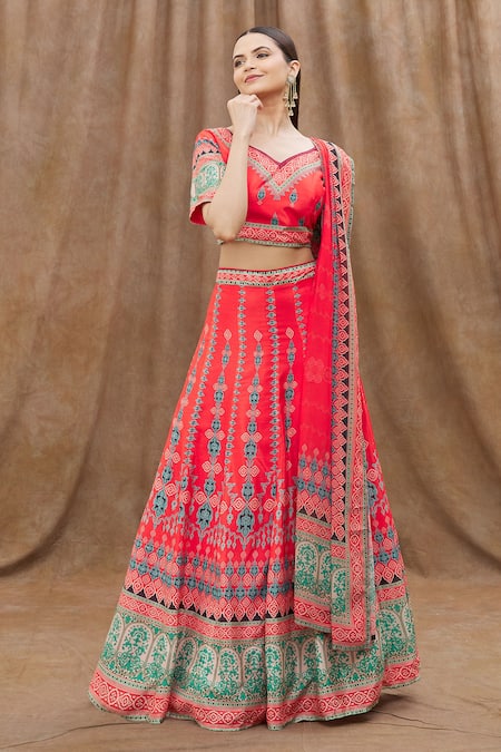 Buy Jayanti Reddy Red Raw Silk Lehenga With Blouse (Set Of 2) online
