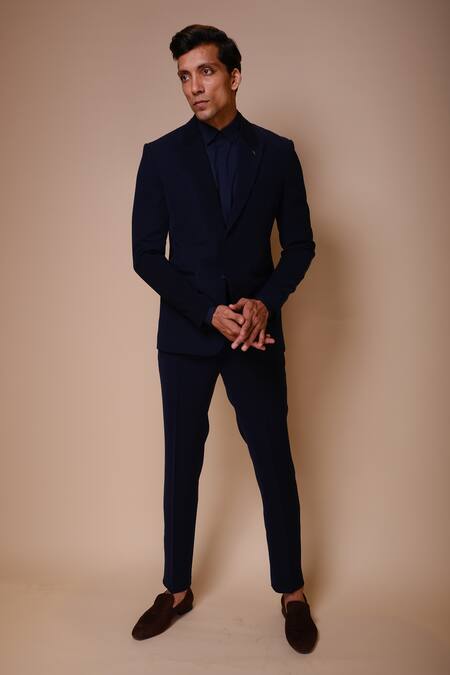 Tisa - Men_Blue Tuxedo And Trousers- Viscose Polyester Embroidery Cutdana Placement Set_Online_at_Aza_Fashions