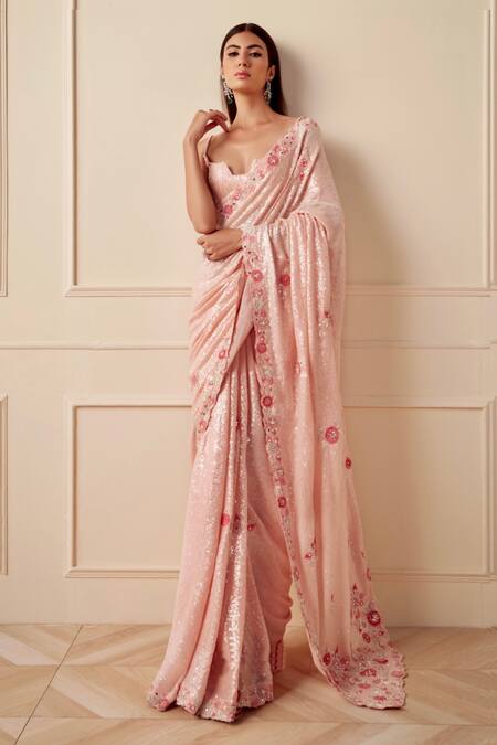 Buy KIWIE Peach Georgette Striped Jhalar Saree With Blouse Piece (Krish- Peach) Online at Best Prices in India - JioMart.