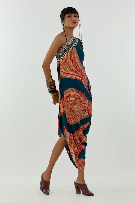 Aseem Kapoor Rasa Ambi Print One Shoulder Dress 